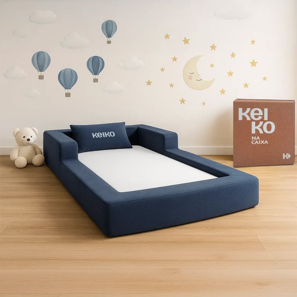Cama Montessoriana Solteiro Aconchego 100% Espuma Azul Marinho Keiko
