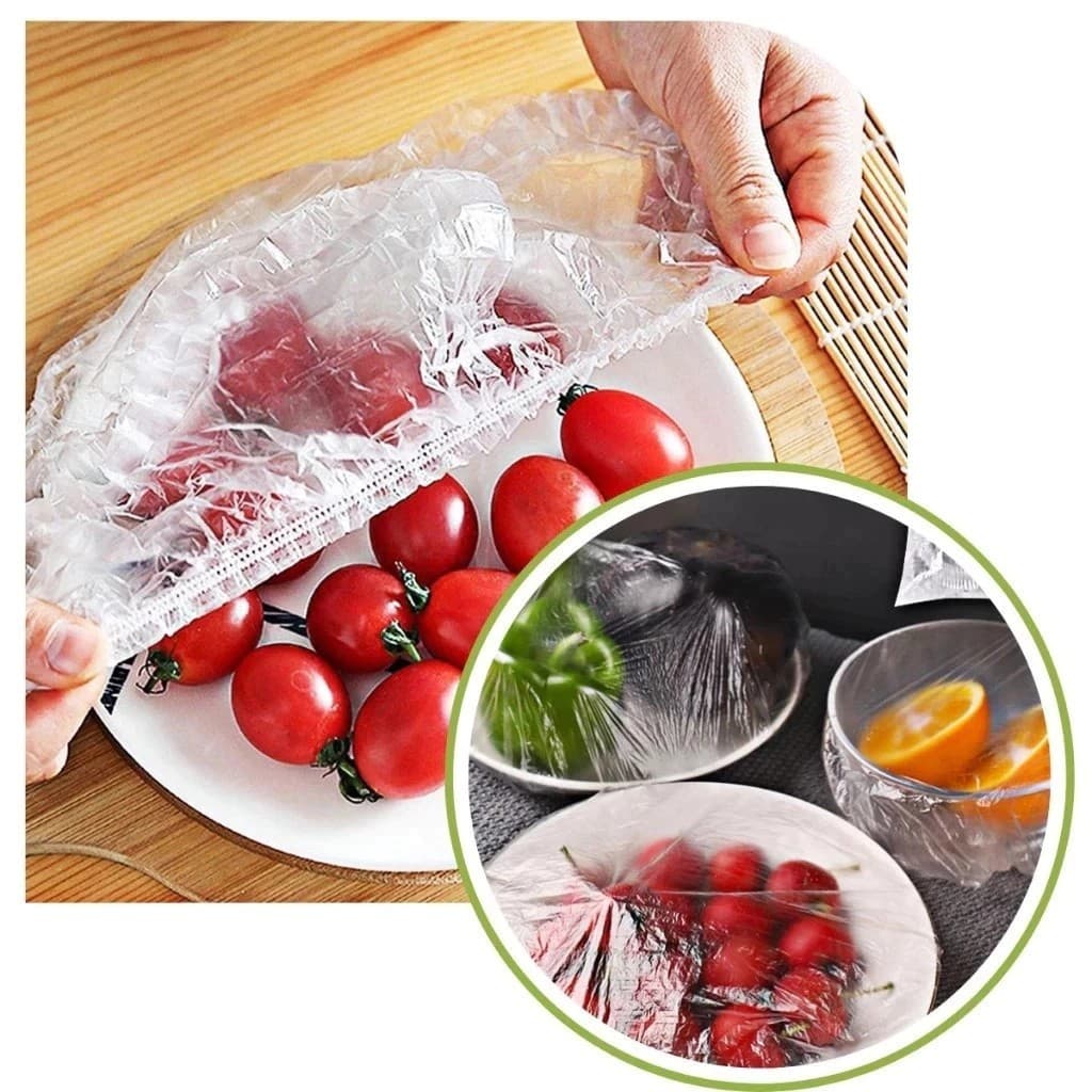 100pcs conjunto de filme plástico descartável PE, capa transparente minimalista para alimentos para cozinha