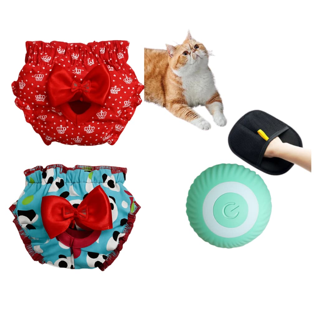 KIT 2 CALCINHA HIGIENICA +REMOVEDOR DE PELO +BOLA INTERATIVA CAES E GATO