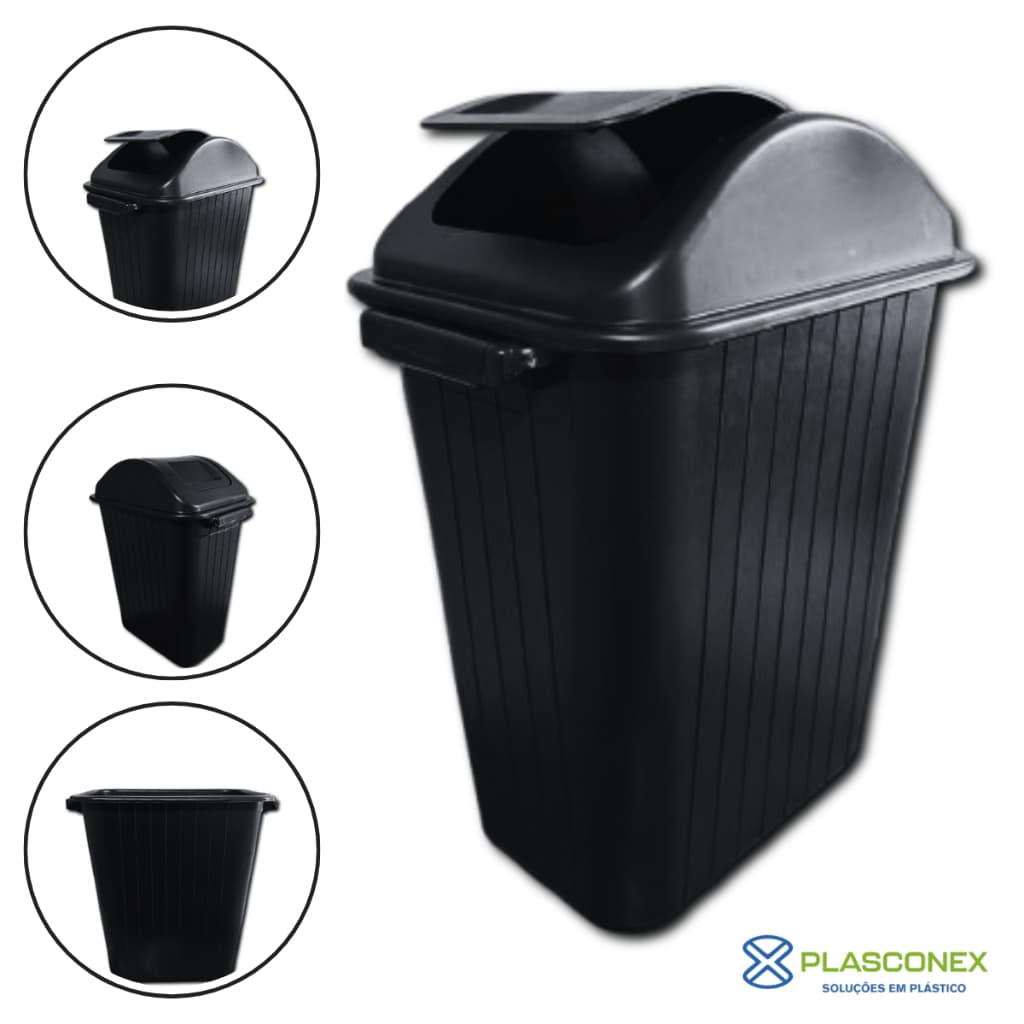 Cesto Lixeira para Cozinha e Banheiro 20 Litros Preto - JV