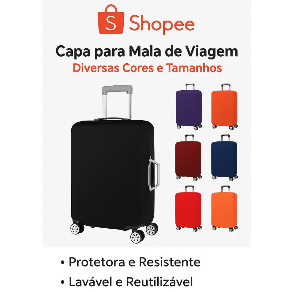 Capa Protetora para Mala de Viagem – Tecido Resistente Fina Com Elasticidade Em 3 Tamanhos (P/M/G)