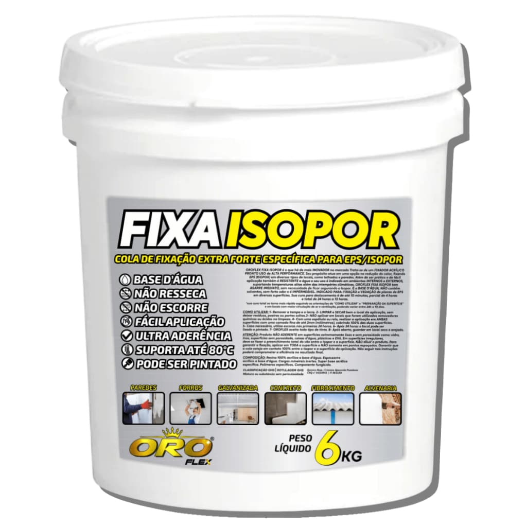Cola p/ fixar ISOPOR no teto, forro, laje, paredes, telhas de zinco, amianto, brasilit 6KG OROFLEX