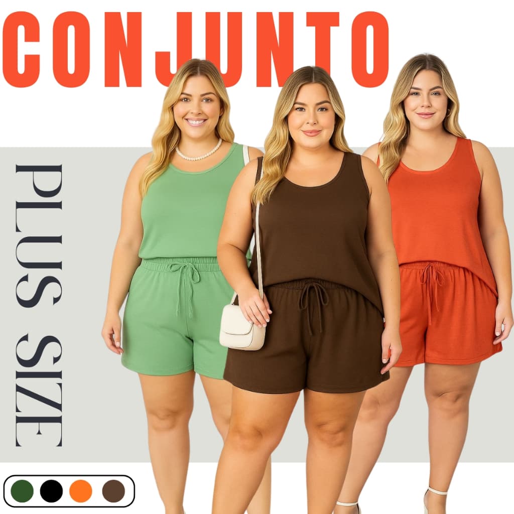 Conjunto Plus Size Verão Soltinho Regata e Shorts Leve