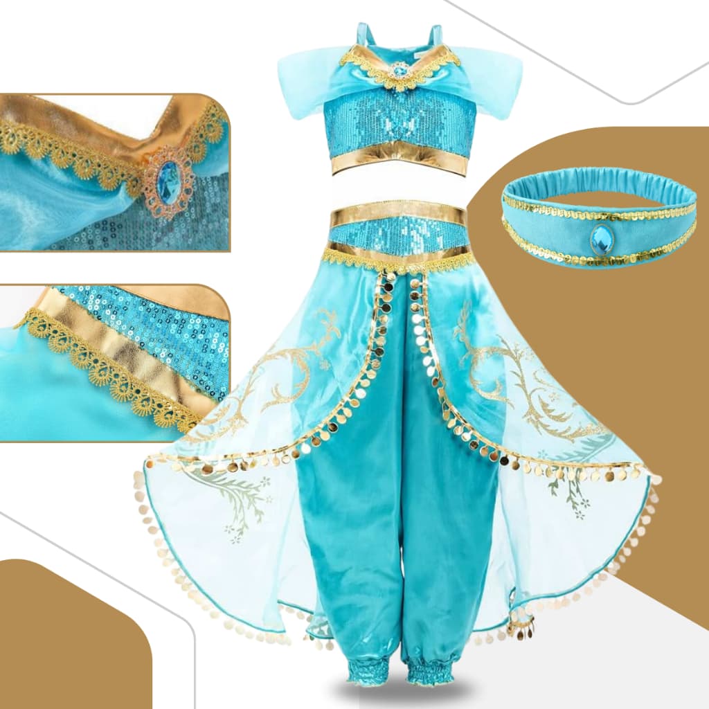 Fantasia Jasmine Vestido Carnaval Menina Luxo Disney Princesa + Coroa