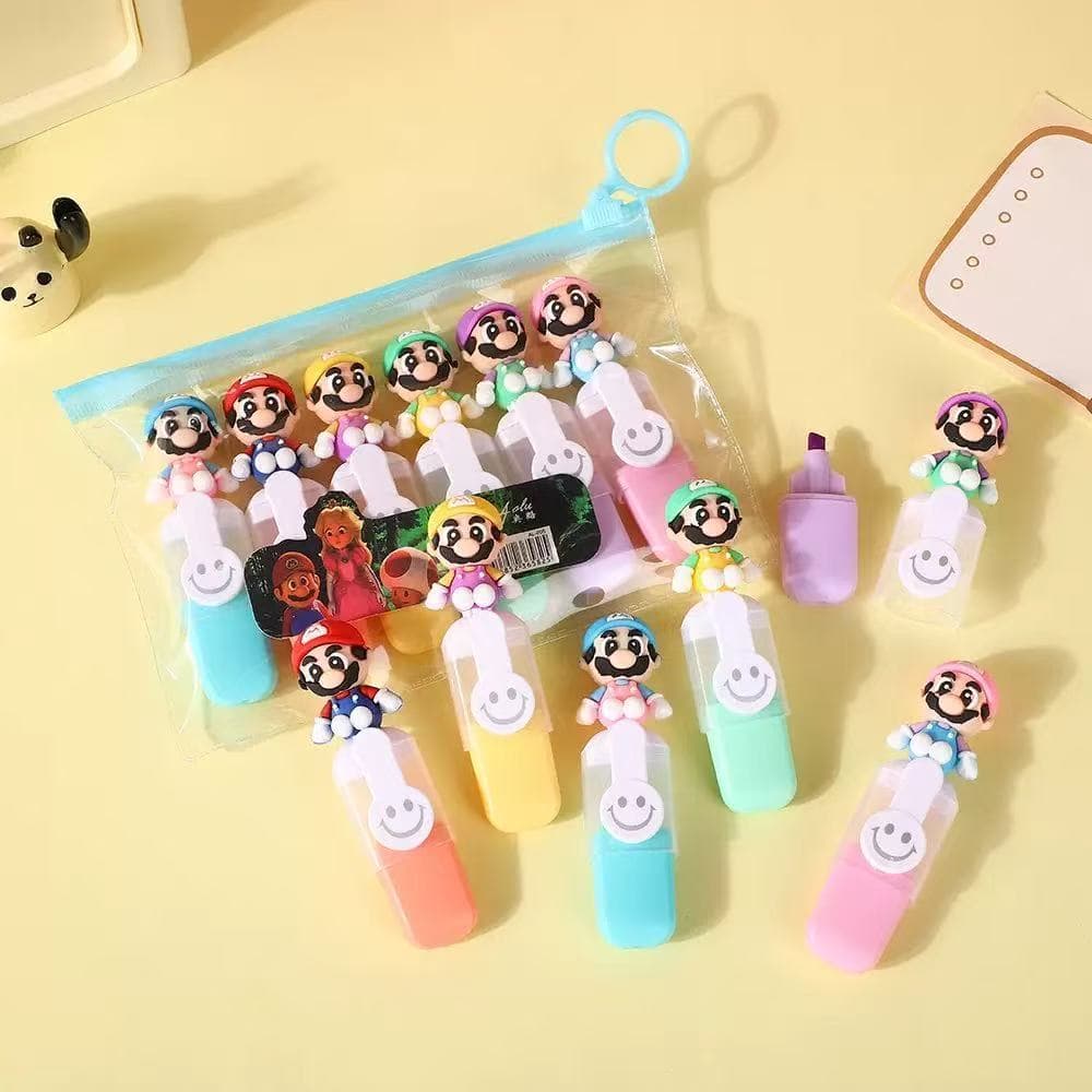 Marcadores Gráficos com personagens com 6 cores para escola e presente