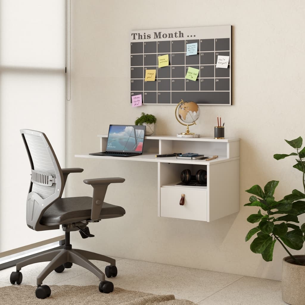 Escrivaninha Suspensa Maxi 80cm com Gaveta Nichos | Home Office/Notebook | FULL