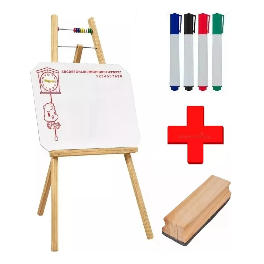 Lousa Quadro  Branco  Infantil  Com  Cavalete + Apagador + Canetas