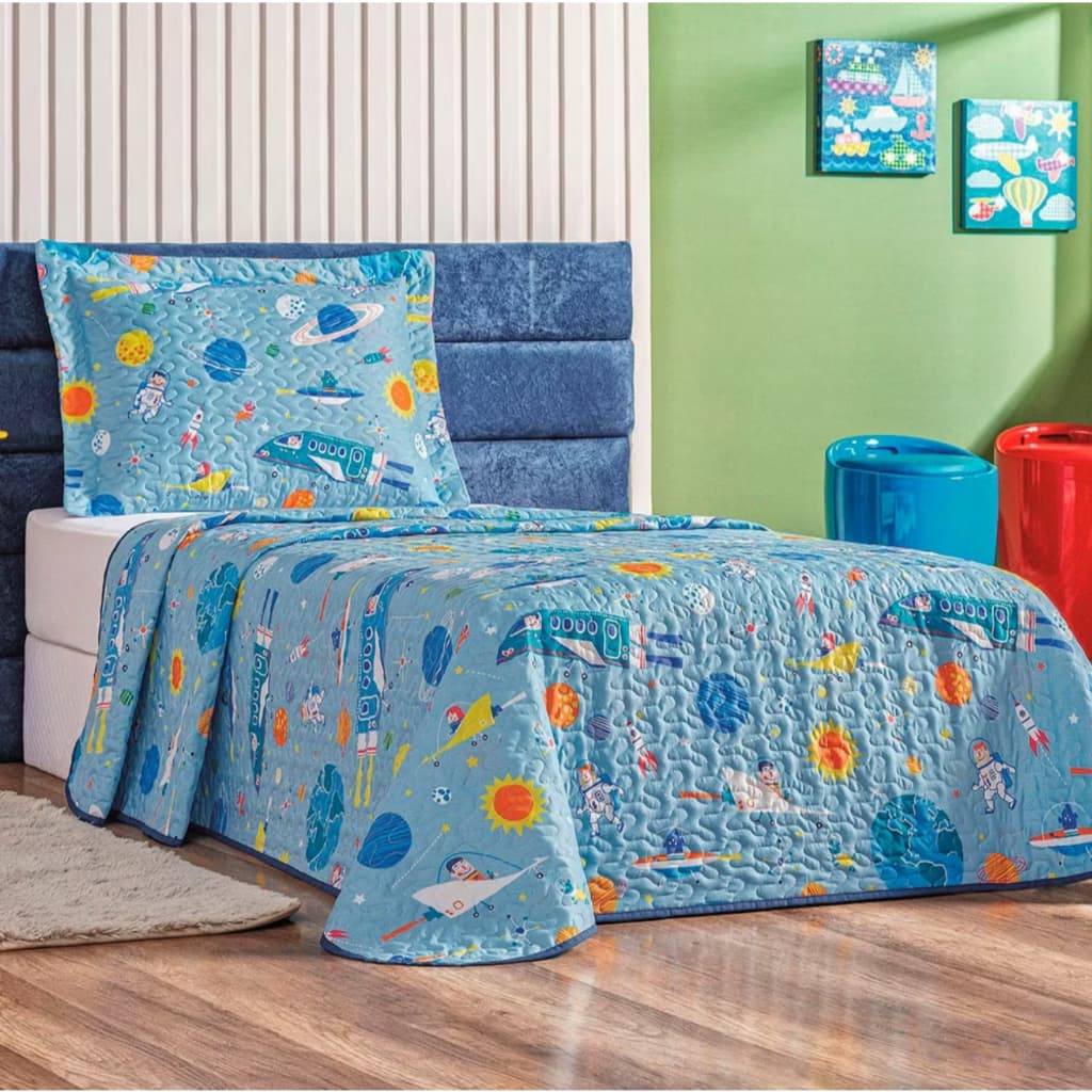Kit Colcha Cobre Leito Infantil Solteiro Menino e Menina Bouti 1,60x2,40m Dupla Face C/ Viés