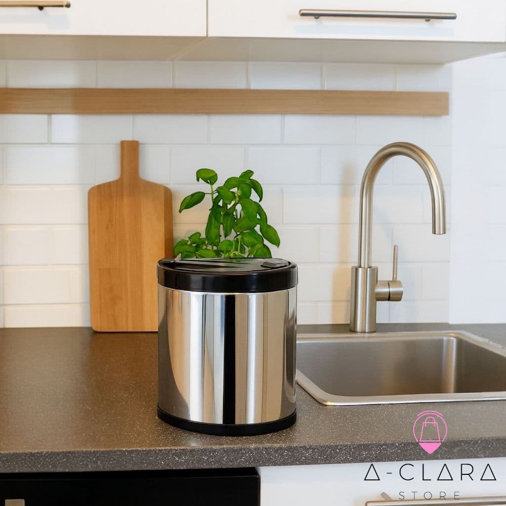 Lixeira Inox Pia Cozinha 2,5L e 6L com Cesto Removível Tampa Click
