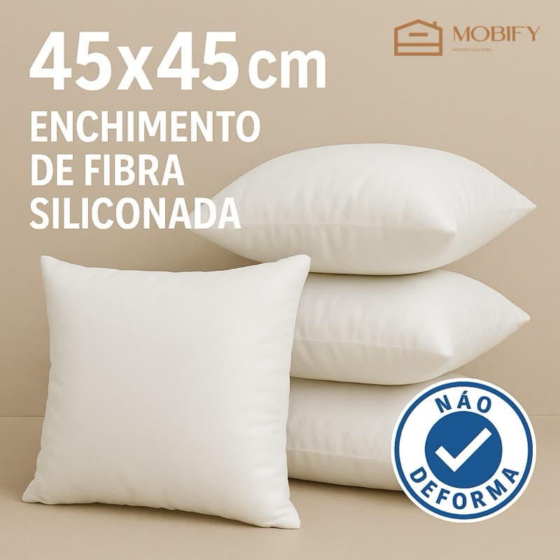 Kit Enchimento para almofada Refil 45x45cm Fibra Siliconada Macio