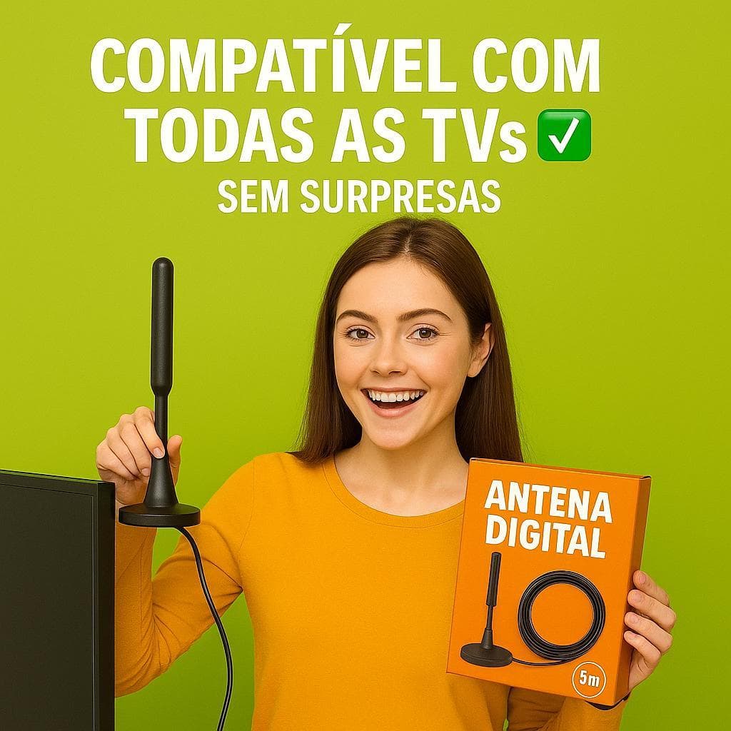 Antena Digital Amplificada Full HDTV UHF VHF FM Interna Externa Base Imã d Prova da Agua 4K Kit
