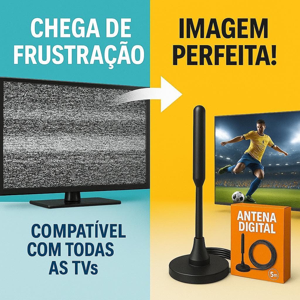 KIT 3 Antena Digital Amplificada Full HDTV UHF VHF FM Interna Externa Base Imã 4K a Prova da Agua