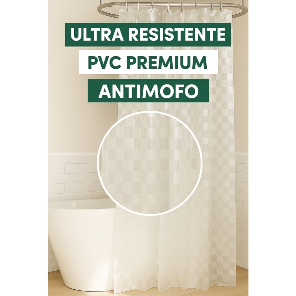 Cortina Box Banheiro Em PVC Grosso Anti Mofo Super Luxo Com Ganchos Premium Home