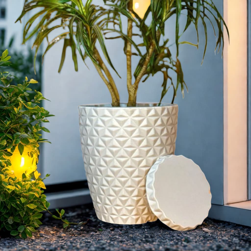 Vaso Para Planta e Decoração em Polietileno Redondo Diamante 26x17x29cm COM PRATO COLETOR