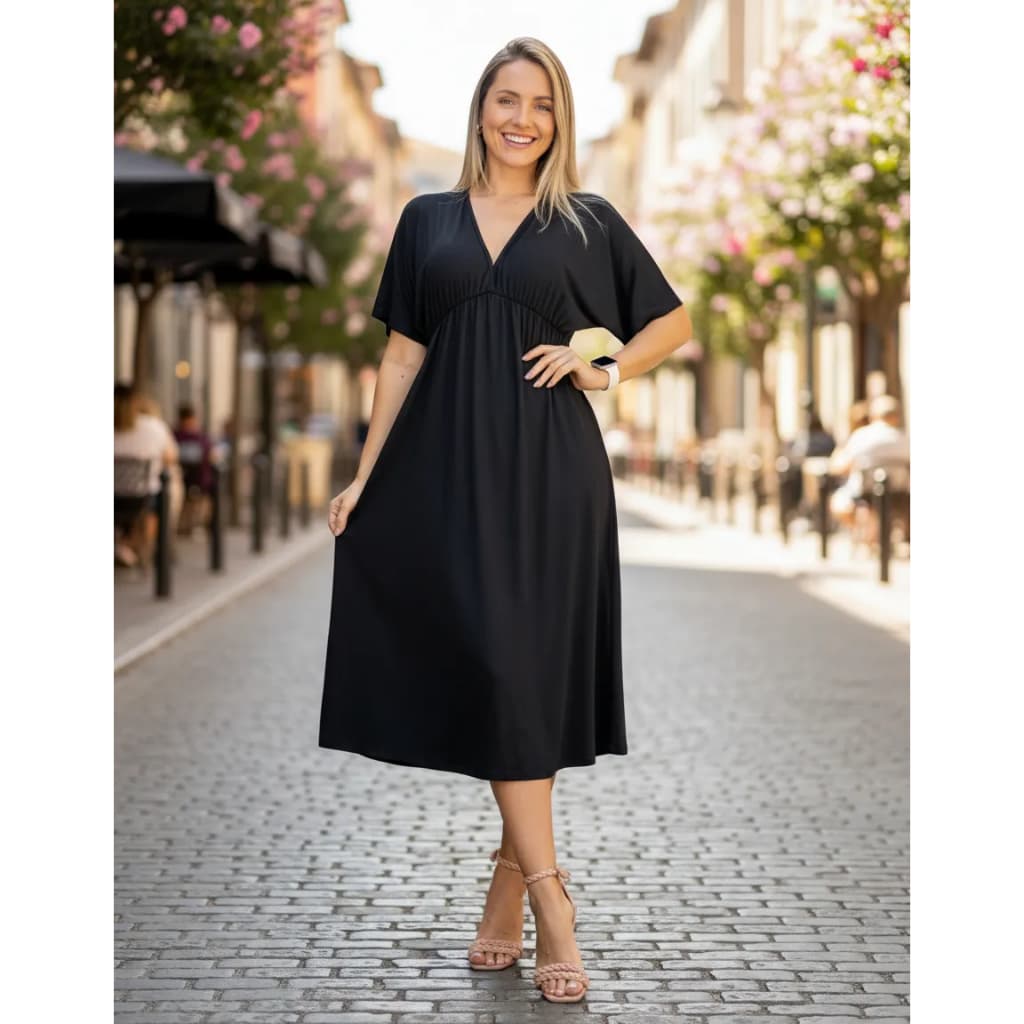 Vestido Manga Morcego Midi Viscolycra Premium Gestante Amamentar Casual Gravida Parto Maternidade