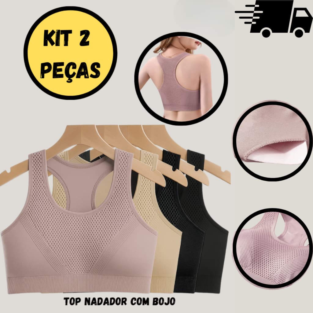 Kit 2 Top Nadador Feminino Sutiã COM Bojo Removível Sem Costura Extremo Conforto