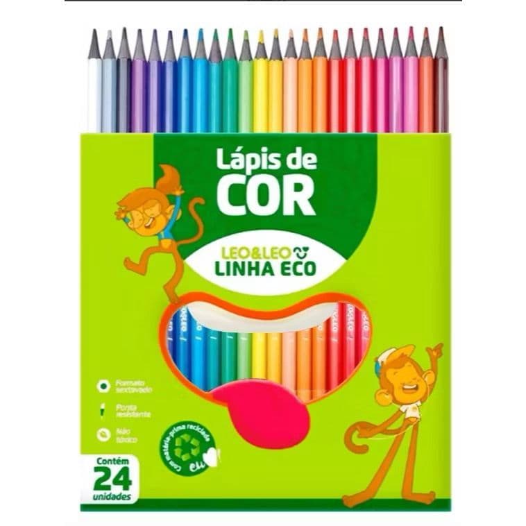 Lápis de Cor Caixa com 24 Cores Escolar Sextavado Cores Vivas Leo&Leo