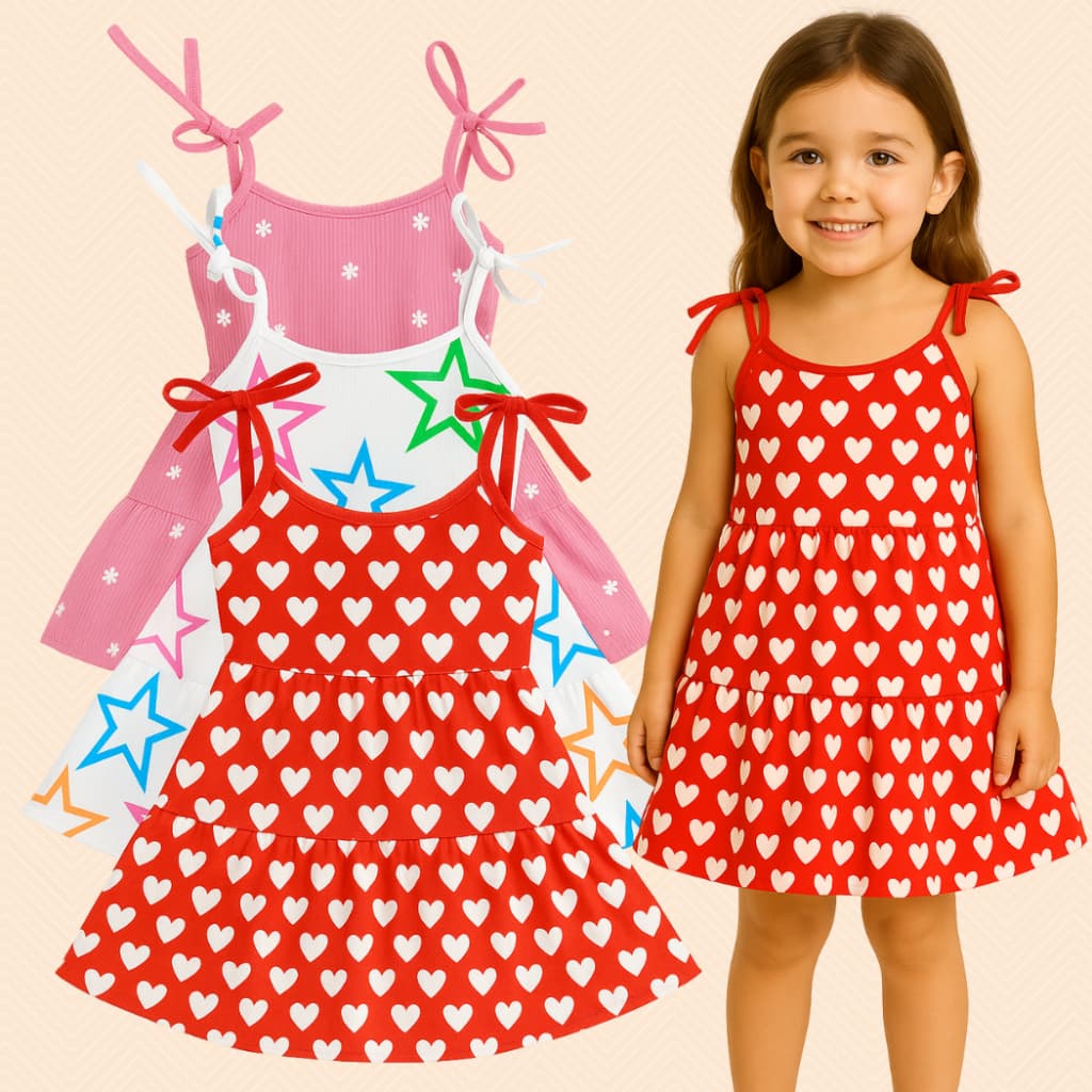 Kit 4 vestidos estampados infantil menina estilosa modelo verão ENVIO ESTAMPAS SORTIDAS