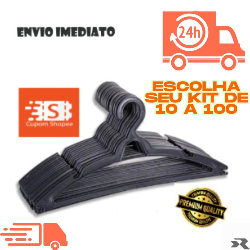 Cabide Adulto Preto Kit 10 a 50 Cabides Reforçados Organizador Roupas Envio Imediato