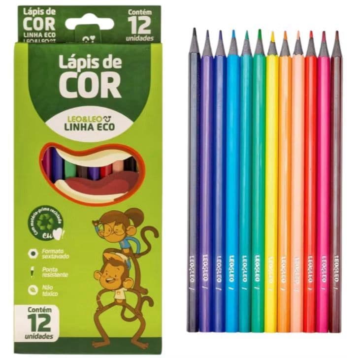 Lápis 12 Cores Eco Sextavado Flex Ecológico Kit Escolar Leo&Leo