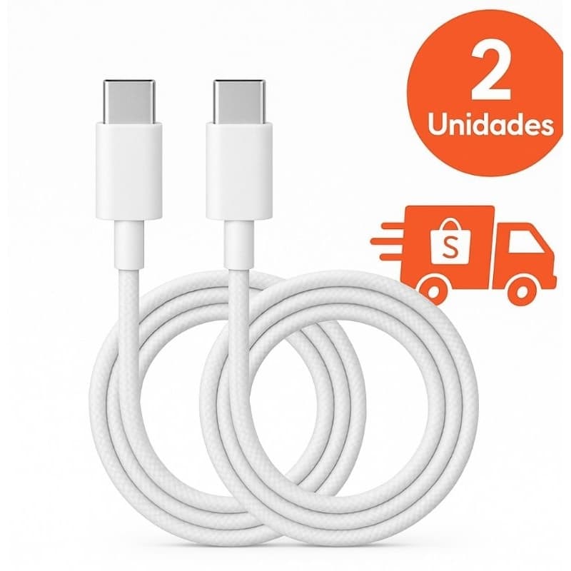 2 Cabos Tipo-C x USB Turbo 1 Metro Reforçado Rápido Android IOS Carregador Preto