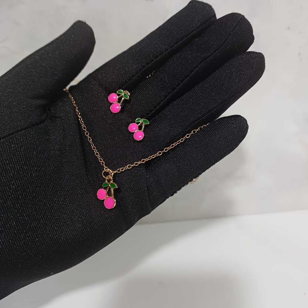 Brinco e colar cereja Infantil menina Bijuteria Menina Chery Cherry