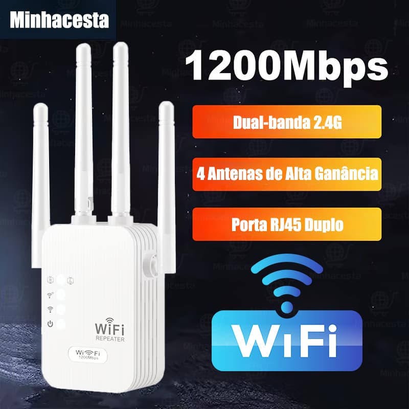 Repetidor Wifi 1200 mbps 110V/220V Sinal Forte Ultra Rápido 4 Antenas Amplificador De Sinal Roteador