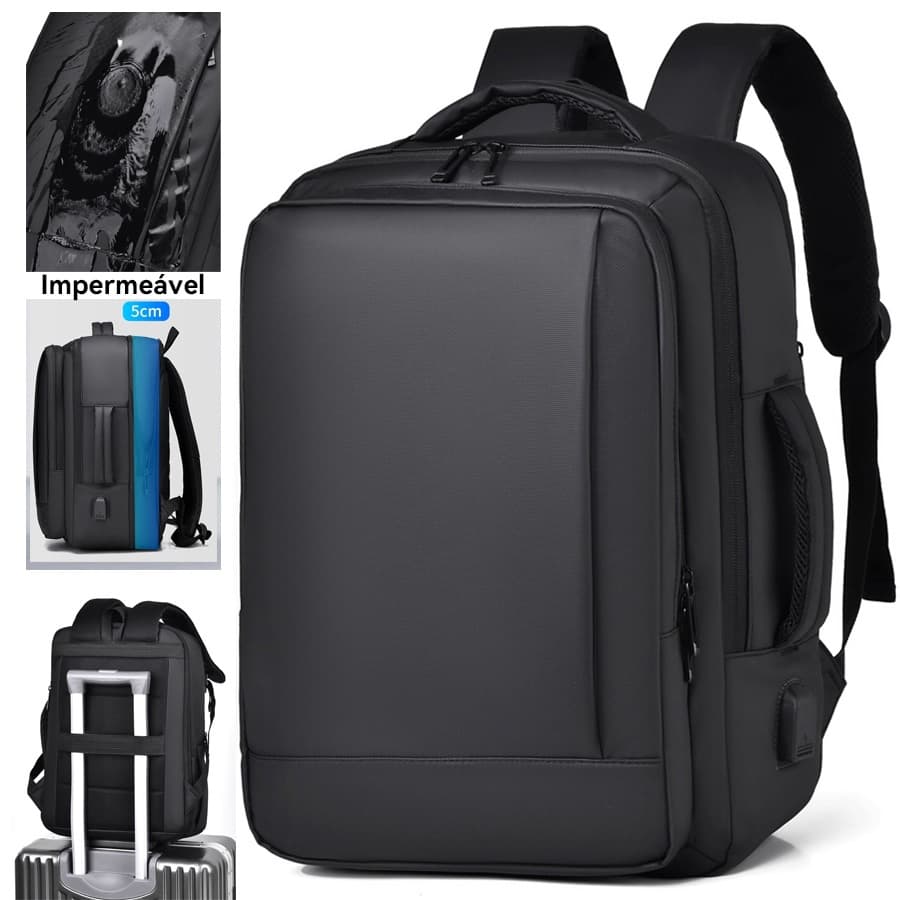 Mochila de laptop de negócios à prova d'água reforçada com expansão de capacidade