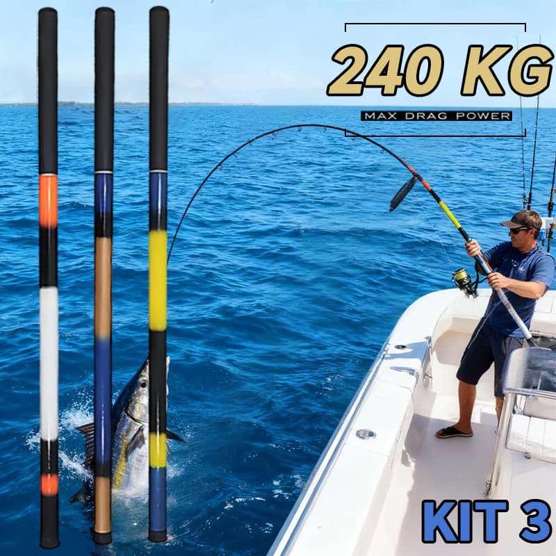 Kit 1-3 Varas Telescópicas Lisa / 3,60M - 40% Carbono - C.W 8-18lbs Vara de Pesca