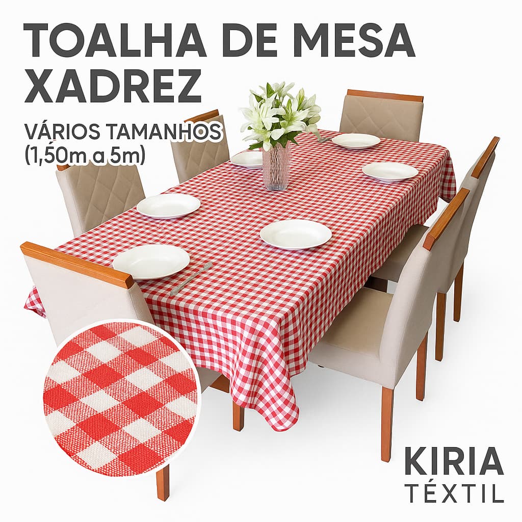 Toalha de Mesa Retangular Xadrez Vermelho Algodão Poliéster Decoração 4 Lugares 6 Lugares 8 Lugares