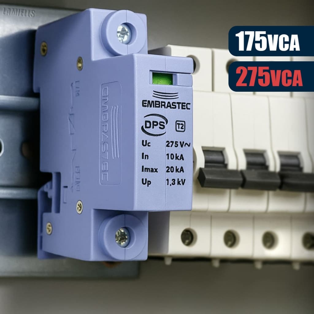 Kit 10 Protetor de Surto Elétrico DPS Anti Raio 20kA 175V 275V Embrastec