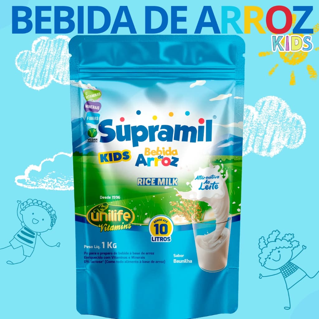 Bebida De Arroz Rice Milk 1kg 10l Baunilha - Unilife Suplemento alimentar Vegano APLV SUPRAMIL