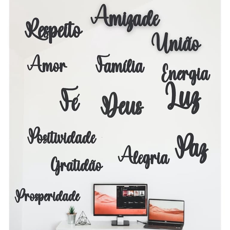 Palavras Decorativas de Parede com 14 peças Aplique Bonito Preto Fosco