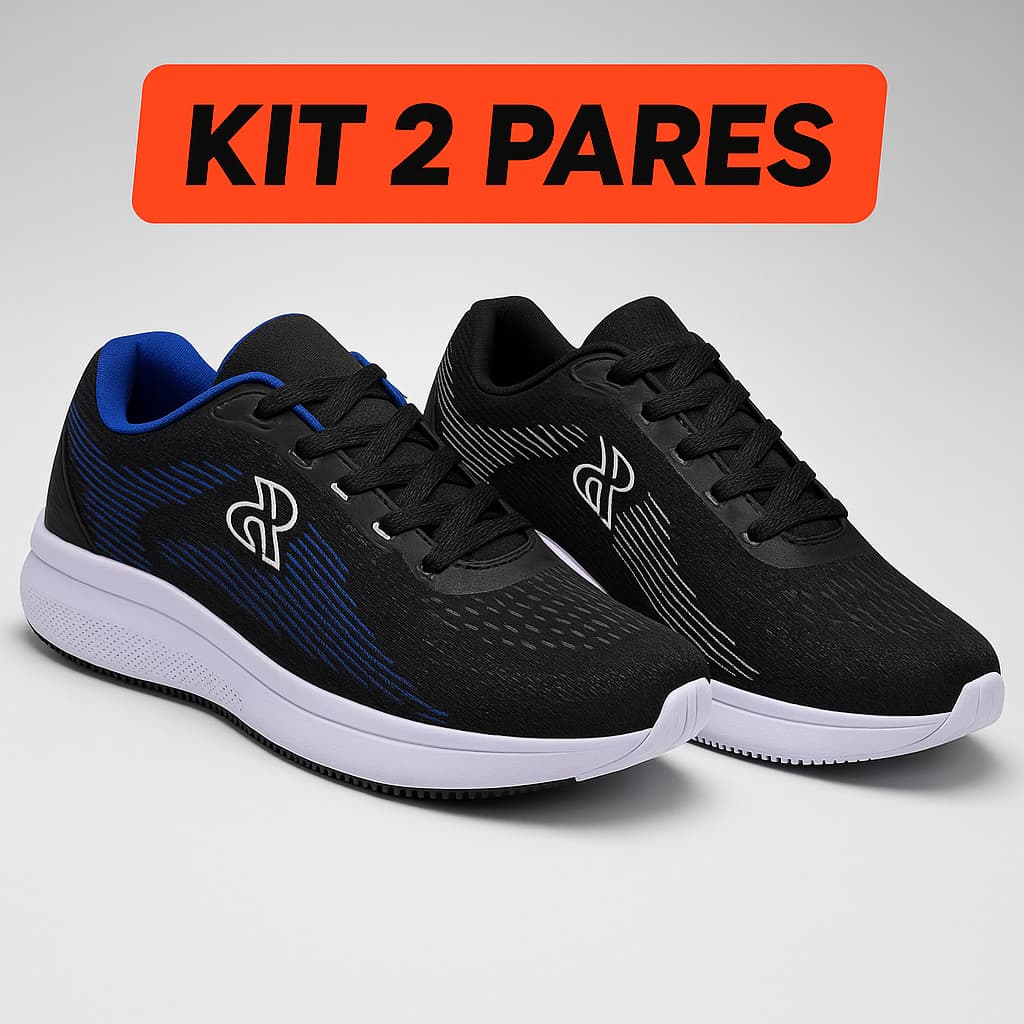 Kit Dois Pares Tênis Masculino Esportivo Confortável Versátil Leve Ideal Para Corrida e Lazer