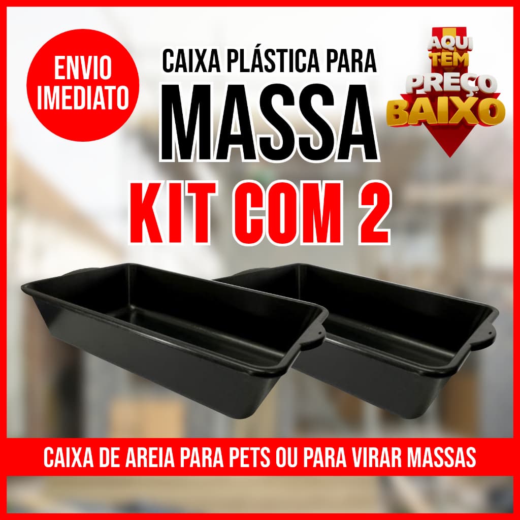 Kit 2 Caixa Plastica Para Massa Retangular Obras Areia Gato Multiuso Reforcada 22L