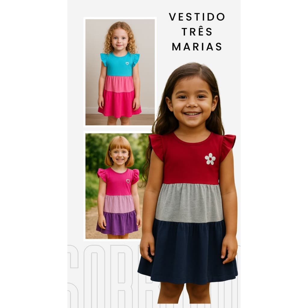 kit 2 Vestidos Infantil com Babado Três Marias – Confortável para Verão