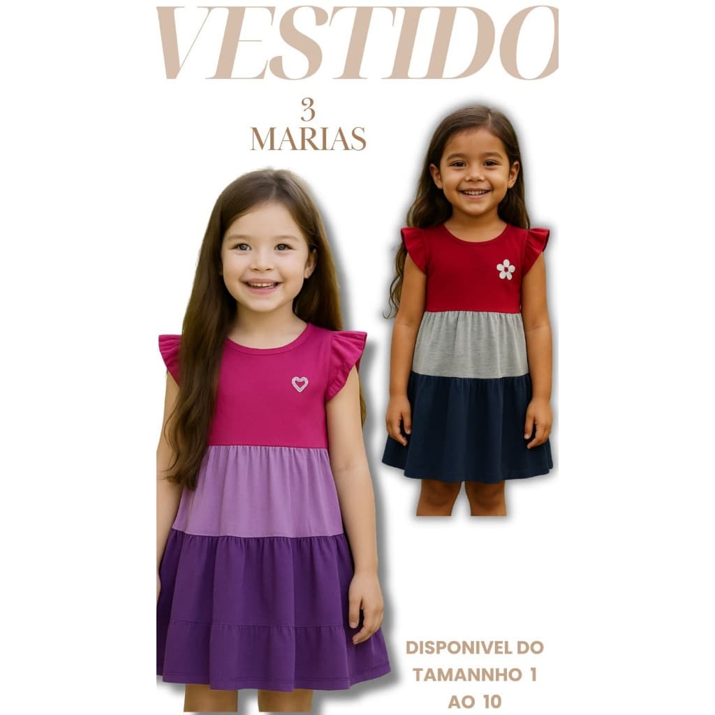 Vestido Infantil com Babado Três Marias – Confortável para Verão