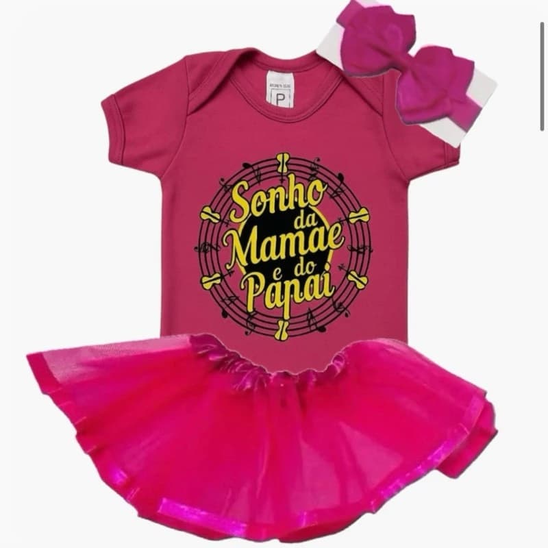 Kit Completo Body Bebê Sonho da Mamãe e do Papai com Tule & Laço Mesversário