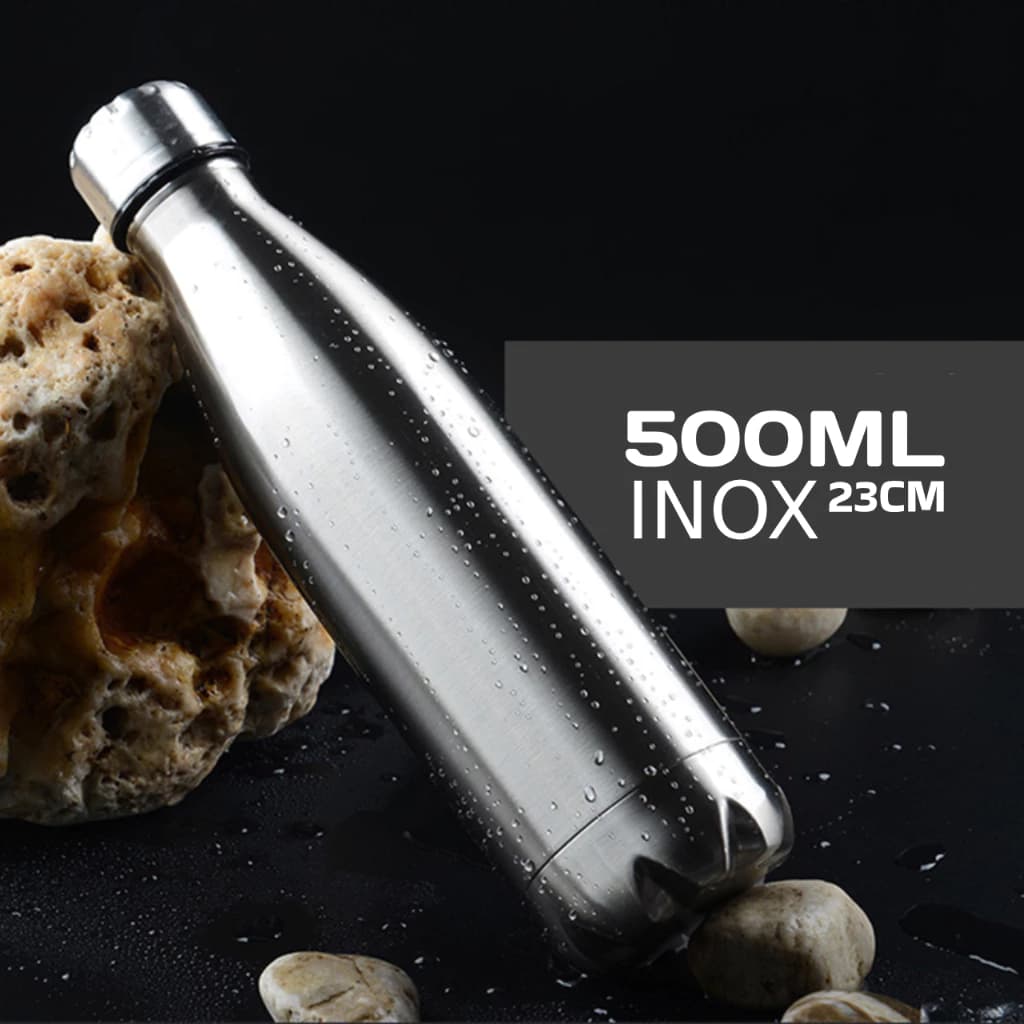 Garrafa Com Tampa 500ml Inox de Água Térmica Squeeze Dupla Camada Gelada Escola Academia Viagem