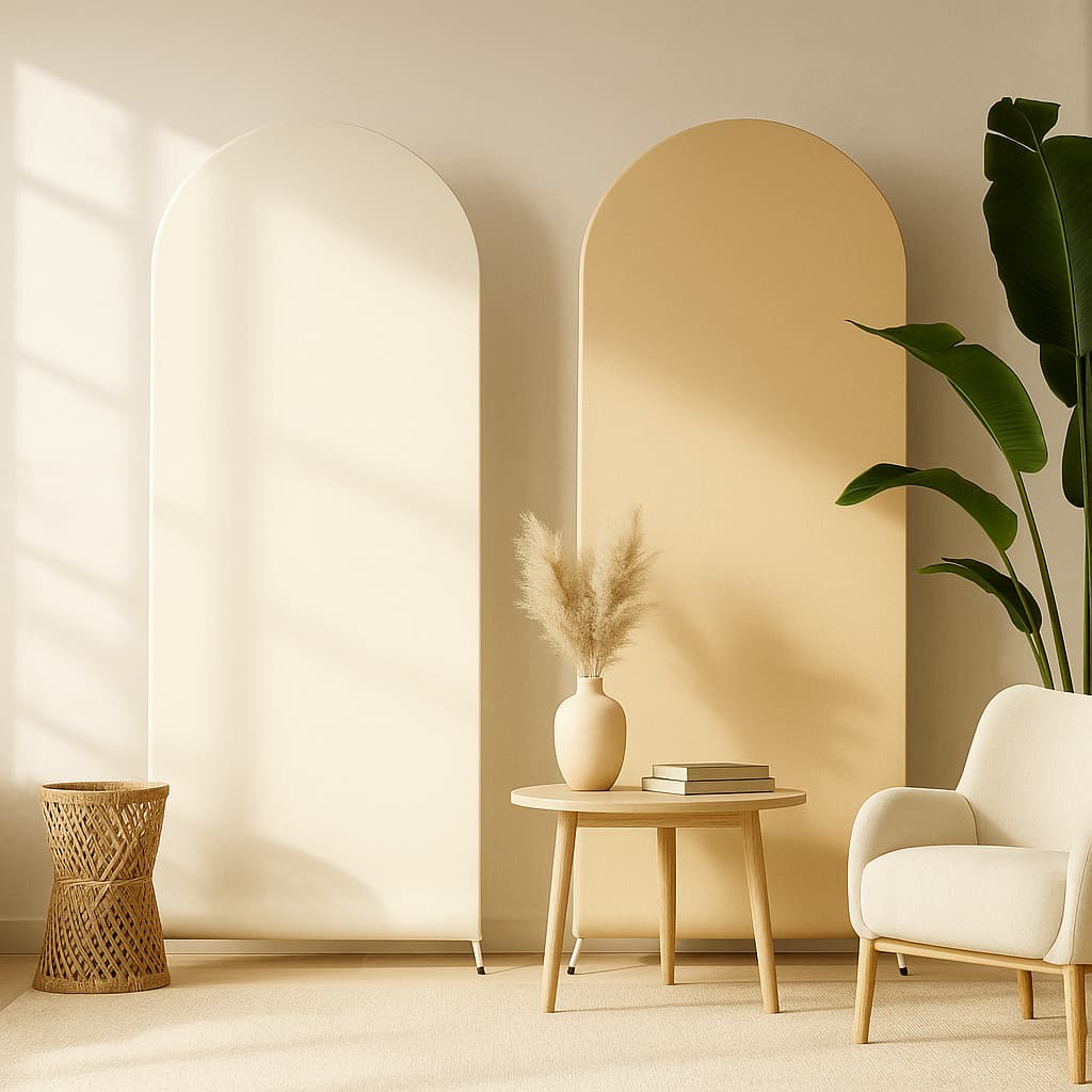 PAINEL ROMANO CAPA DUPLA FACE 2 EM 1 VESTE FÁCIL 2mx1m BEGE E OFF WHITE (CREME) DECORAÇÃO FESTAS