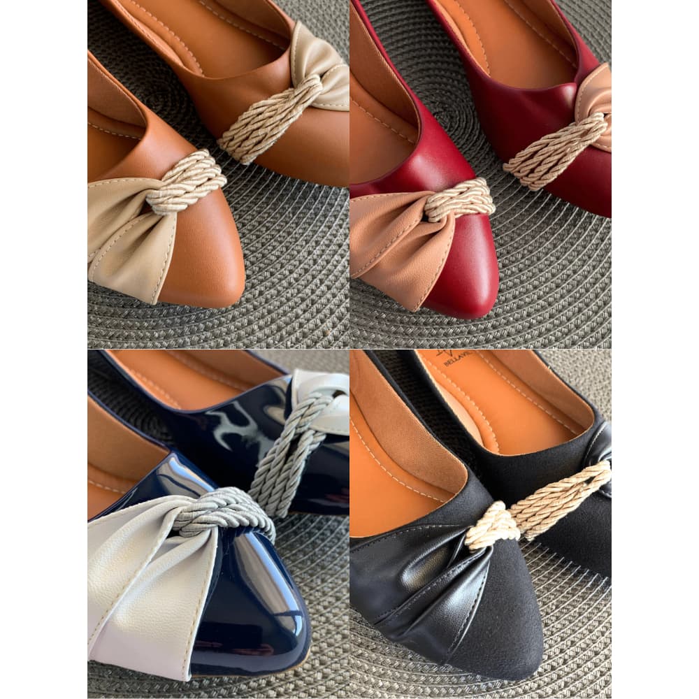 Sapatilha Feminina Confortável Bico Fino Sapatilha Cordão Trançado Elegante Casual Antiderrapante