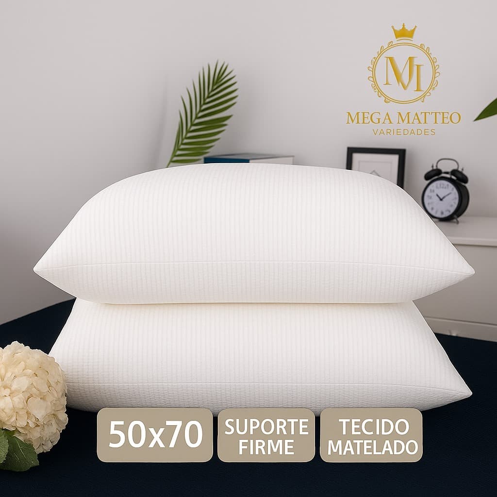 Kit 2 Travesseiros  Confort Luxo 50x70 Suporte  Alto Firme Manta Antialérgica Antibacteriana Conforto de Hotel