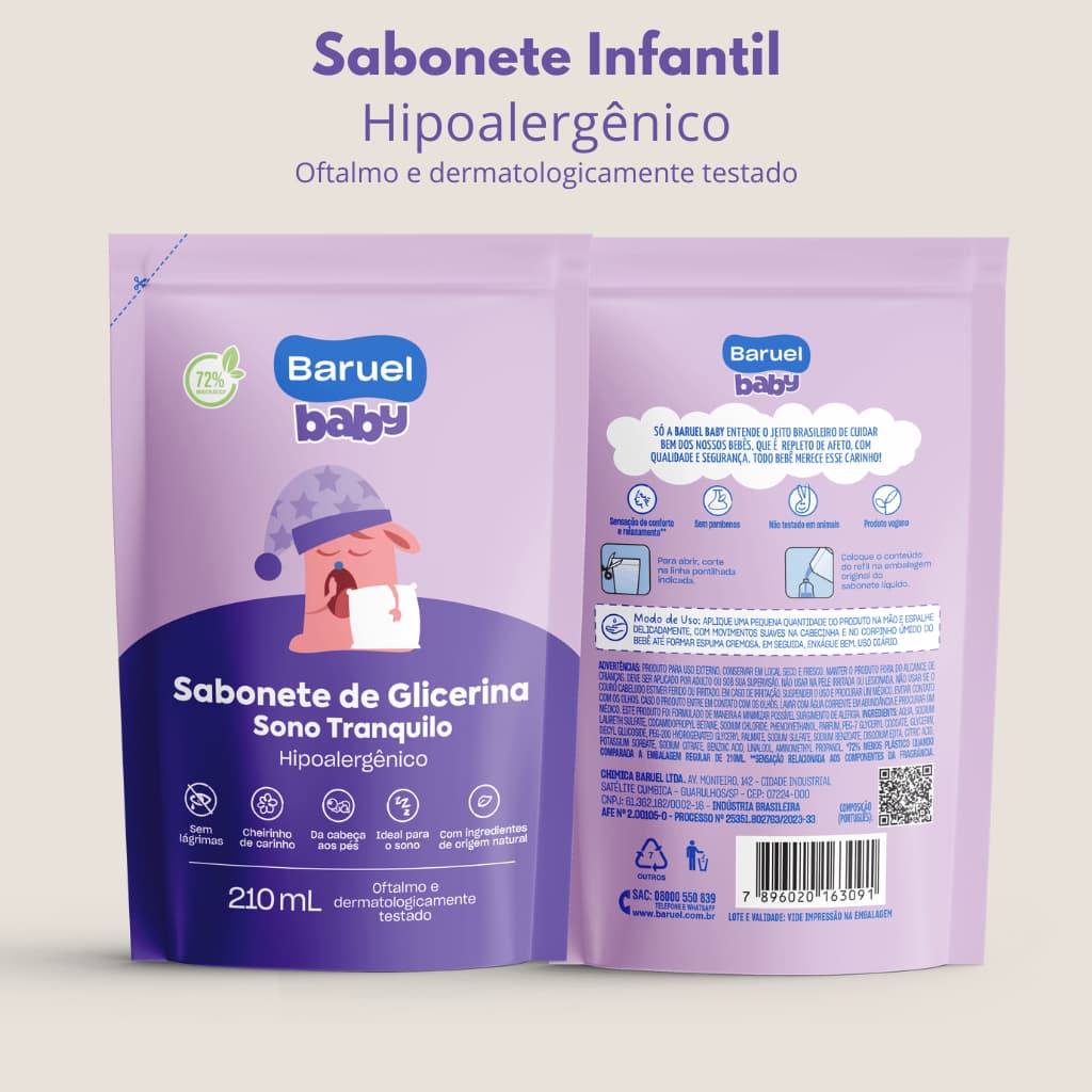 Sabonete Infantil Liquido Refil Baruel Baby Hipoalergênico Sem lágrimas