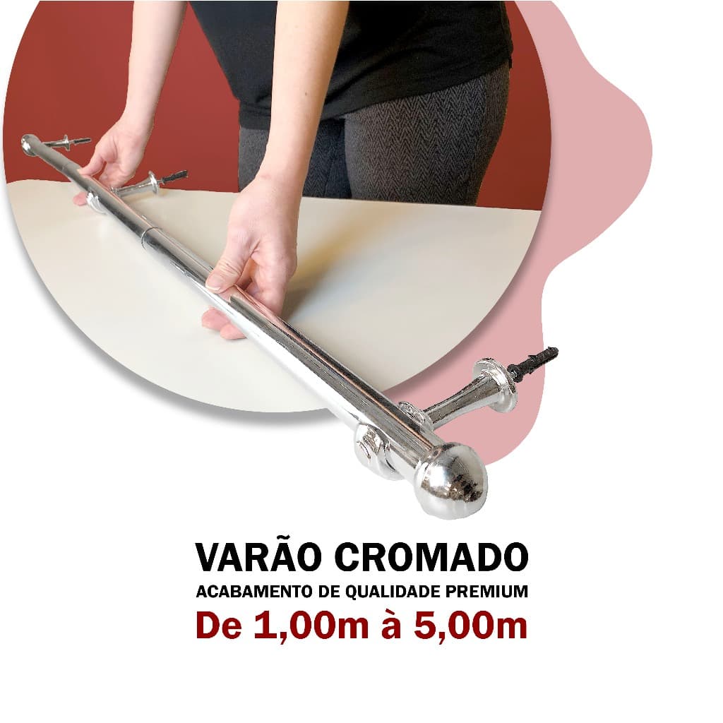 Varão de Cortina Cromado em Aço (Suporte Europeu) - 1 Metro à 5 Metros 19mm e 28mm - Várias Medidas