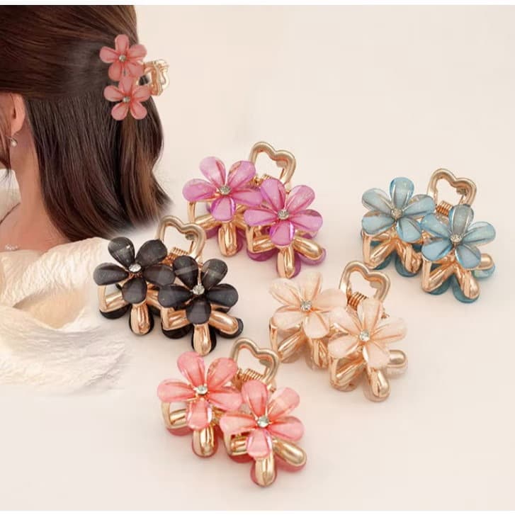 Kit 3/6/9/12 Unidades Piranhas de cabelo meio amarrado com flor de strass tamanho médio requintado e sofisticado