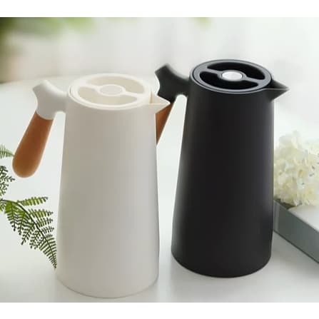 Vittak Garrafa Térmica Nórdica 1L Café Chá Bule Cabo Madeira Mesa Posta Botão Fixa Temperatura Wood 1 Litro