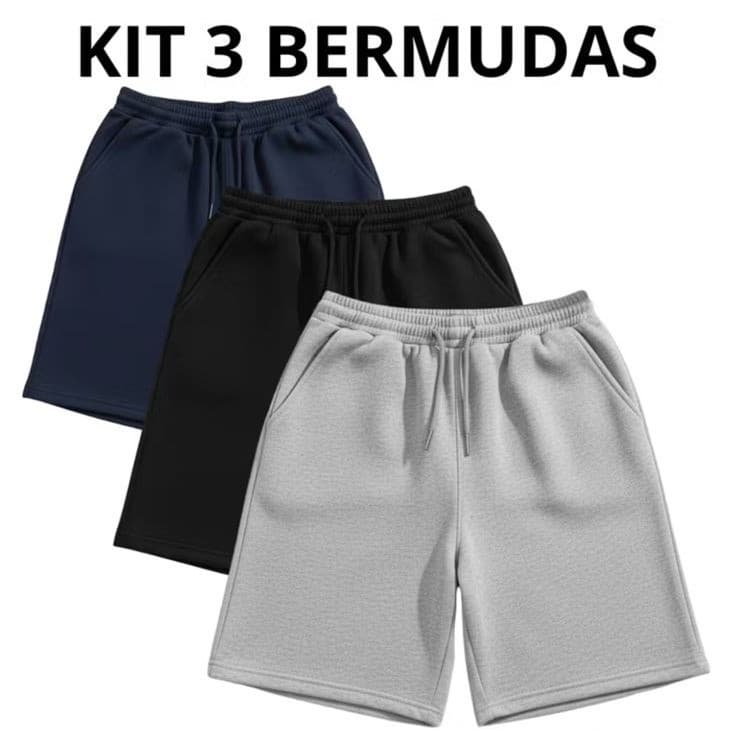 kit 3 bermuda shorts moletom masculino academia com cordão mauricinho shorts praia do P ao GG casual