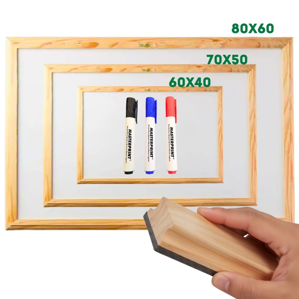 Quadro Lousa Branco Escolar Para Trabalho Moldura em Madeira