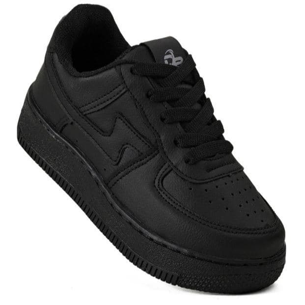 Tênis Clássico Infantil Preto Couro Antiderrapante 18 ao 33 Confortável Macio e Leve Menino Menina Queima de Estoque