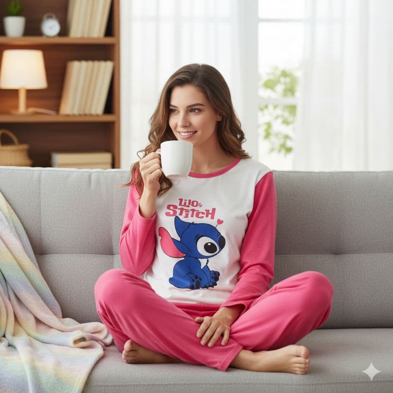 Pijama Longo Malha Personagem Estampado Pijama de Inverno feminino conjunto feminino Roupa de Dormir
